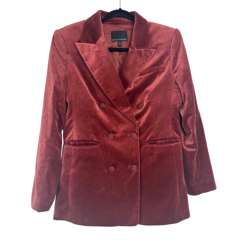 Banana Republic Womens Red Velvet Double Breasted Blazer Size 8 Dark Academia